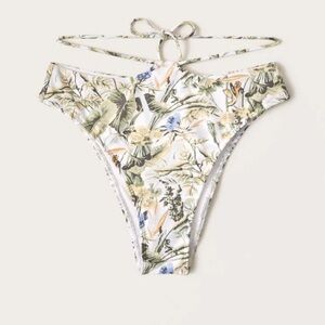 Abercrombie & Fitch Sz M Floral High Leg Cheeky Bikini Bottom w/ Tie Strap Waist